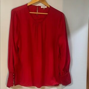 Calvin Klein Red Blouse with Pleated Cuffs Size XL